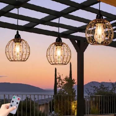 Imagem de TWINKVILLA Luminárias Pendentes, Lustre Externo Operado Por Bateria Com Lâmpada Led Branca Quente Para Pátio, Árvore, Pérgola, Gazebo, Varanda (Bola De Contas - St58-3Pk)