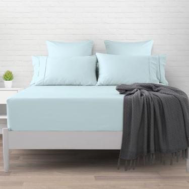 Imagem de Pizuna Lencol queen com elastico Bebe Azul, 400 fios de algodão 100% sateen de fibra longa Lencol de elastico queen 160x200 cm para colchoes ate 40 cm - 1 peça