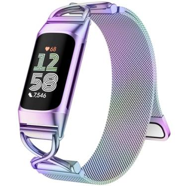 Imagem de JKD Pulseiras de metal elegantes compatíveis com Fitbit Charge 6/Charge 5, femininas e masculinas, pulseiras de substituição de malha de metal de aço inoxidável macio para Fitbit Charge 5/Charge 6,