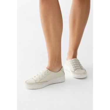 Imagem de Tênis Casual Feminino Bege Off White Couro Legítimo Confortável - Rome