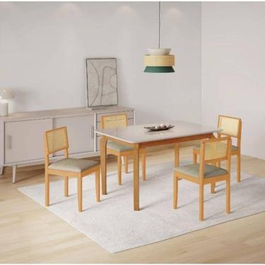 Imagem de Mesa Alegra 4 Cadeiras Jade 1,20 Linho Jcm - Cinamomo/off