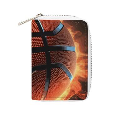 Imagem de NTVOWPZO Carteira masculina com suporte de cartão de crédito macio para cartão de visita, capa de basquete 3D com zíper