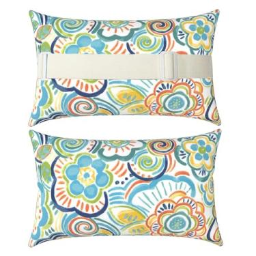 Imagem de Heavyoff Travesseiro de cabeça Chaise Lounge, pacote com 2 almofadas de pátio ao ar livre com alça elástica resistente à água almofadas para encosto de cabeça reclinável, cadeira de praia, pescoço de