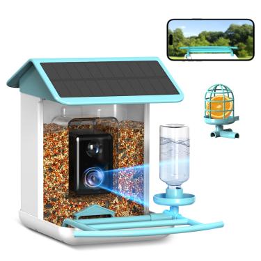 Imagem de Green Smart Bird Feeder Camera with Solar Powered AI Bird Watching Camera 1080P, 160° Bird Feeder Camera with 64G Card, for Father Mother Bird Lover