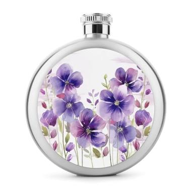 Imagem de Cantil de aço inoxidável, estampa de flores roxas em aquarela, clássico, cantil, garrafa de viagem, garrafa de metal portátil