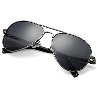 Imagem de Óculos de sol aviador polarizado para homens e mulheres, armação de metal leve com proteção UV400, Gunmetal Frame / Black Lens, MM
