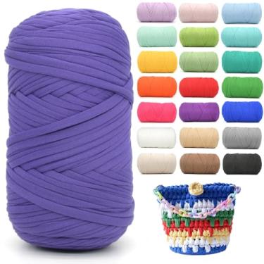 Imagem de Camiseta de 400 g para crochê, roxa, tecido elástico macio, grosso, grosso, fio de crochê para crochê, tricô iniciante, tricô à mão, para bolsa/artesanato faça você mesmo/decoração de casa - roxo