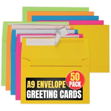 Imagem de 1InTheOffice A9 envelopes de cartão de visita coloridos brilhantes 14 cm x 21 cm, 50/caixa