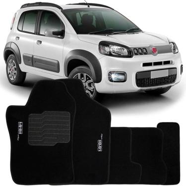 Imagem de Jogo de Tapete Automotivo Carpete Fiat Uno Way 2011 à 2018 Soft Logo Bordado Preto 5 Peças