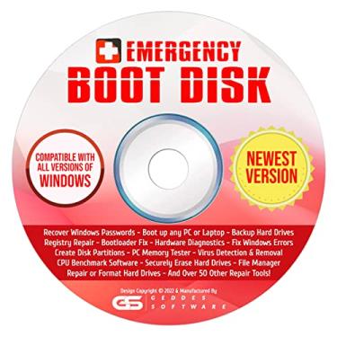 Imagem de Software de disco de inicialização de emergência GEDTEK para Windows 11, 10, 8, 7 Vista, XP, 2000, tudo em um, ferramentas de reparo e diagnóstico de DVD para todas as marcas de desktop e laptop, PC