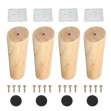 Imagem de PATIKIL Pernas de móveis de madeira, 4 peças de perna de sofá cônica de substituição de 12 cm para cadeira, sofá, cama, mesa de café, cor de madeira