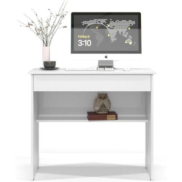 Imagem de Mesa Escrivaninha Vitória Com 1 gaveta Notebook Mesinha Home Oficie Compact- Branca