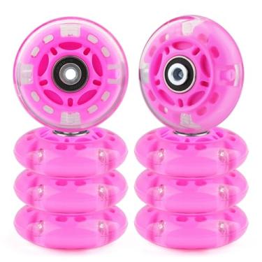 Imagem de Gladeer Rodas de skate em linha iluminadas 85A para ambientes internos e externos com rolamentos ABEC-7 para crianças e crianças patins em linha iniciantes, pacote com 8 (rosa, 70 mm)
