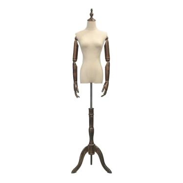 Imagem de Mannequin Manequim feminino de 47-72" de altura, braços ajustáveis ​​e base triangular de madeira maciça removível(Walnut wood,Small)