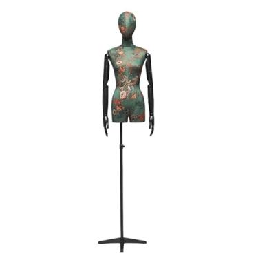 Imagem de Mannequin Torso de manequim feminino com suporte e cabeça, 59-83" de altura, corpo ajustável com tripé, suporte de metal, braço de madeira maciça(Green1)