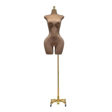 Imagem de Mannequin Manequins femininos, o torso de linho pode ser ajustado de 60 a 85 polegadas, equipado com uma base de metal com roda universal removível(Brown1)