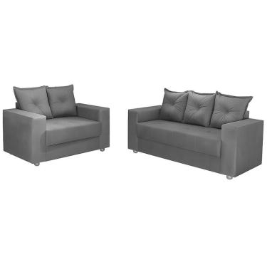 Imagem de Conjunto Sofá 2 E 3 Lugares Palermo Veludo Cinza