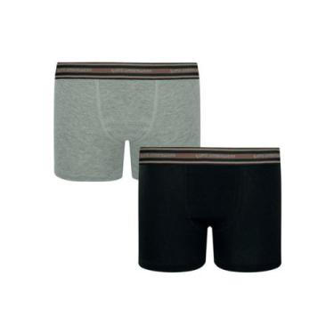 Imagem de Kit Com 2 Cuecas Boxer Algodão Infantil Menino Lupo, Preto e Cinza, M