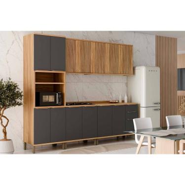 Imagem de Cozinha Completa Sauvignon 5 Peças (2Aéreos+2Balcões+1Paneleiro) C5P151 Amendoa/Chumbo - Ronipa