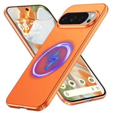 Imagem de GRECAZO Capa magnética para Google Pixel 10 Pro/Pixel 10, capa fina minimalista fosca de policarbonato [compatível com MagSafe], proteção ultrafina e leve com câmera e protetor de tela - laranja