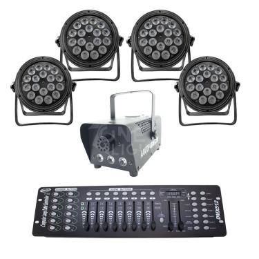 Imagem de Kit 4 Par Led 18X12W + Máquina De Fumaça 600W + Mesa Dmx 512
