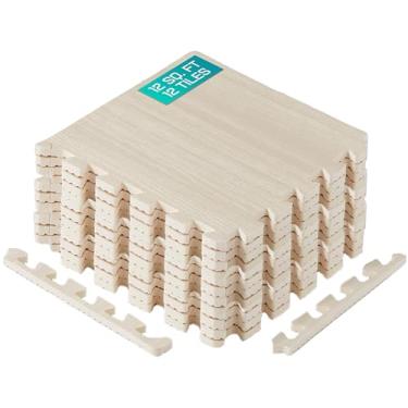 Imagem de Yes4All Tapetes interligados com borda – Tapetes de espuma/tapetes de ginástica com azulejos interligados de EVA (3,5 metros quadrados – luz de madeira de nogueira – 12 azulejos)