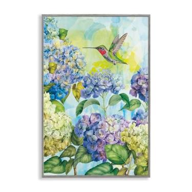 Imagem de Stupell Industries Hortênsias de primavera com design de arte giclée emoldurado cinza beija-flor por Tim Coffey, 76 x 50 cm