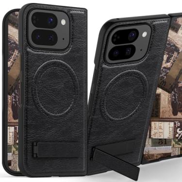 Imagem de Ephoou Para Google Pixel 10 Pro Fold compatível com MagSafe, suporte integrado e anel magnético forte PU capa de proteção de grau militar à prova de choque para Pixel 10 Pro Fold JD-Preto