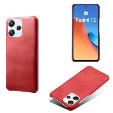 Imagem de Capa para Xiaomi POCO M6 Pro 5G,Proteção contra quedas,Casca de volta de cor sólida simples,Design de couro de imitação de plástico-Red
