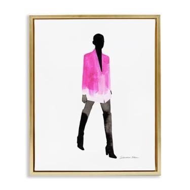 Imagem de Stupell Industries Arte de parede em tela flutuante emoldurada dourada com jaqueta rosa por Simone Elum, 78 x 63 cm