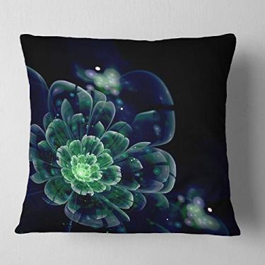Imagem de Designart Green Abstract Fractal Flower Manta Floral Sala de Estar, Sofá, Almofada + Capa de Almofada Estampada em ambos os lados 45,72 x 45,72 cm