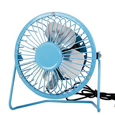 Imagem de Sokelinn-six Ventilador de mesa USB pequeno de 10 cm, mini ventilador de refrigeração pessoal silencioso de metal para casa, escritório, carro, viagens (azul)
