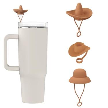 Imagem de Pacote com 3 tampas de palha de silicone para Stanley Cup 30 1,134 g, simples, moderno, Yeti, Brumate Era, Hydroflask, chapéu de cowboy engraçado de 10 mm, topos de palha, acessórios de copo para