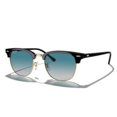 Imagem de MERRY'S Óculos de sol clássicos quadrados semiaros polarizados para homens e mulheres S6016, Armação preta/ponte dourada/lente gradiente verde, Lens Width: 51 Millimeters