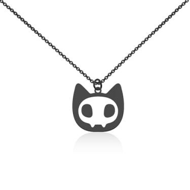 Imagem de WUSUANED Colar engraçado de caveira de gato, joias de ossos de animais, presente para amantes de gatos, presente para fãs de animais, Large, Aço inoxidável, Sem Pedra Preciosa