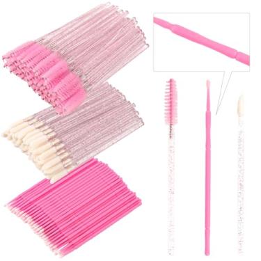 Imagem de Conjunto de 300 pincéis descartáveis de carretel para rímel, varinha de rímel, batom, cabo em forma de vara, cotonete de algodão para sobrancelha, extensão de cílios, tatuagem, batom, aplicador (rosa)