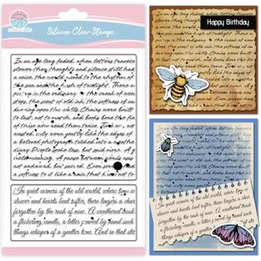 Imagem de GLOBLELAND Carimbos transparentes de fundo de texto vintage para fazer cartões, notas escritas à mão, carimbos transparentes de tinta, marcas, selos de silicone, para decoração de álbuns de fotos faça
