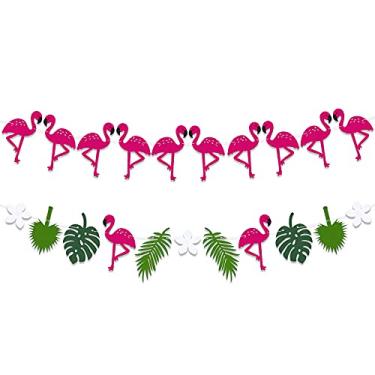 Imagem de Feltro, guirlanda de flamingo para decorações de festa de flamingo - 2 cordas, sem bricolage | Banner de flamingos para festa | Decorações de aniversário de flamingo | Suprimentos de festa de flamingo, decorações de festa