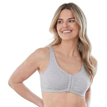 Imagem de Bestform Sutiã esportivo 5006014 confortável sem forro de algodão elástico sem fio com fecho frontal, Cinza mesclado, 36