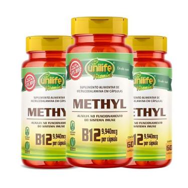 Imagem de Kit C/3 Vitamina B12 Metilcobalamina 60 Caps Vegano Unilife
