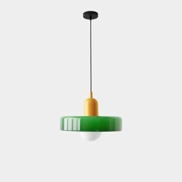 Imagem de Luz Pendente De Vidro Verde Retrô Retro Fazenda Grande Luz De Teto Pendente Pia De Ilha De Cozinha Nordic Lustre Moderno Para Quarto Sala De Jantar Café Bar, Green+yellow