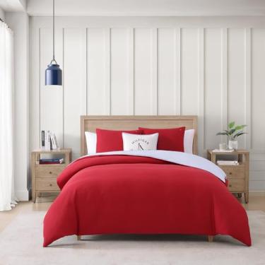 Imagem de Tommy Hilfiger - Conjunto de edredom, roupa de cama super macia com fronhas combinando, essenciais para cama bordada (vermelho micro piquê, King)