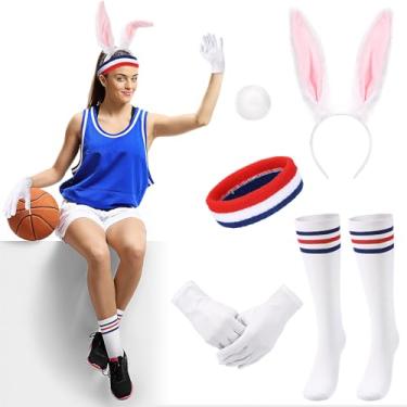 Imagem de Chicingyou 5 peças de fantasia de Halloween cosplay coelhinho basquete jersey roupa e acessórios ou cosplay para casais (branco)