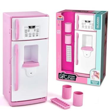 Imagem de Geladeira de Brinquedo Rosa Infantil Duas Portas com Bebedouro de Água Cozinha Chef