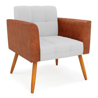 Imagem de Poltrona Pés Palito Castanho Elisa Nozes-linho Cinza A05 D03 - D'rossi