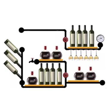 Imagem de Suporte de vinho para armazenamento de vinho rack de vinho tubo de ferro refrigerador de vinho para casa prateleira decorativa de parede criativa estilo industrial rack de vinho bancada