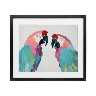 Imagem de Stupell Industries Impressão emoldurada preta de araras pastéis exóticas sob vidro, design por Sisi e Seb, 43 x 53 cm