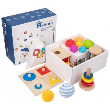 Imagem de Kit de Brinquedos Montessori Sensoriais para Bebês de 6 a 12 Meses, Adena Montessori