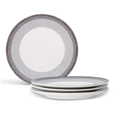 Imagem de Conjunto de Pratos para Salada e Sobremesa com 4 Peças, Formato Redondo e Design Moderno, Noritake G038-405D, Cinza e Branco