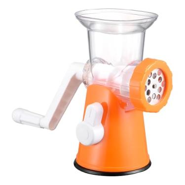 Imagem de Moedor de Carne Manual, ABS e Aço Inox, Laranja e Branco, 20,8 x 10,8 x 11,2 cm, com Base Antiderrapante, Inclui Manivela, Bocal, Prensa e 2 Discos